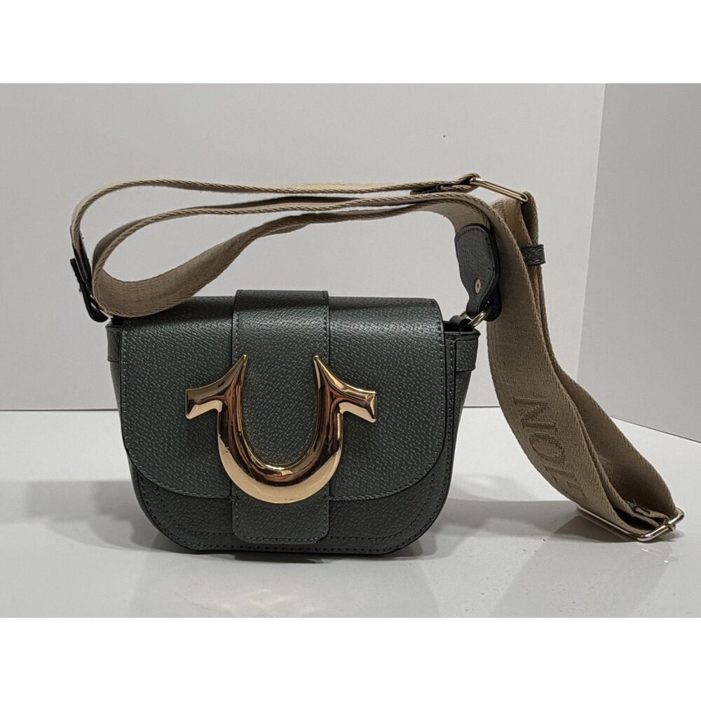 True Religion Sage Green Gold Hardware Mini Flap Crossbody Shoulder Strap BagEUC